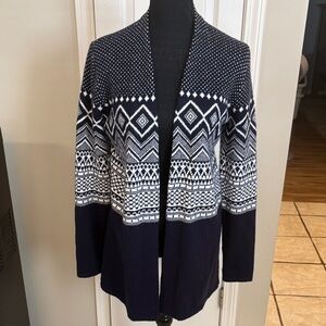 Talbots Navy and White Fair Isle Cardigan